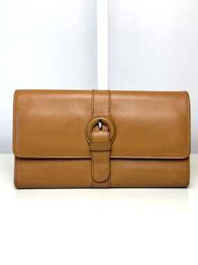 Furla Vintage Tan Leather Trifold Long Wallet
